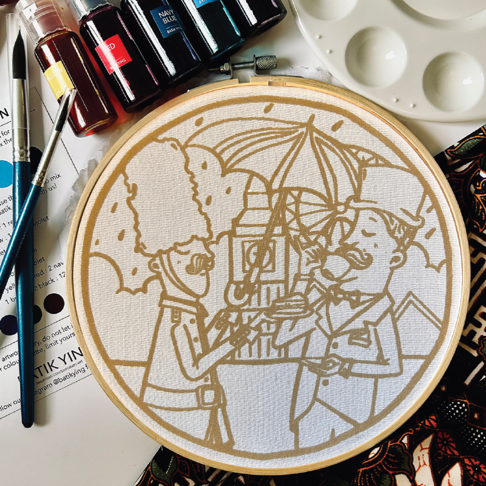 Cream Tea DIY Batik Craft Kit featuring a pre-waxed teapot design on a bamboo ring — view 2