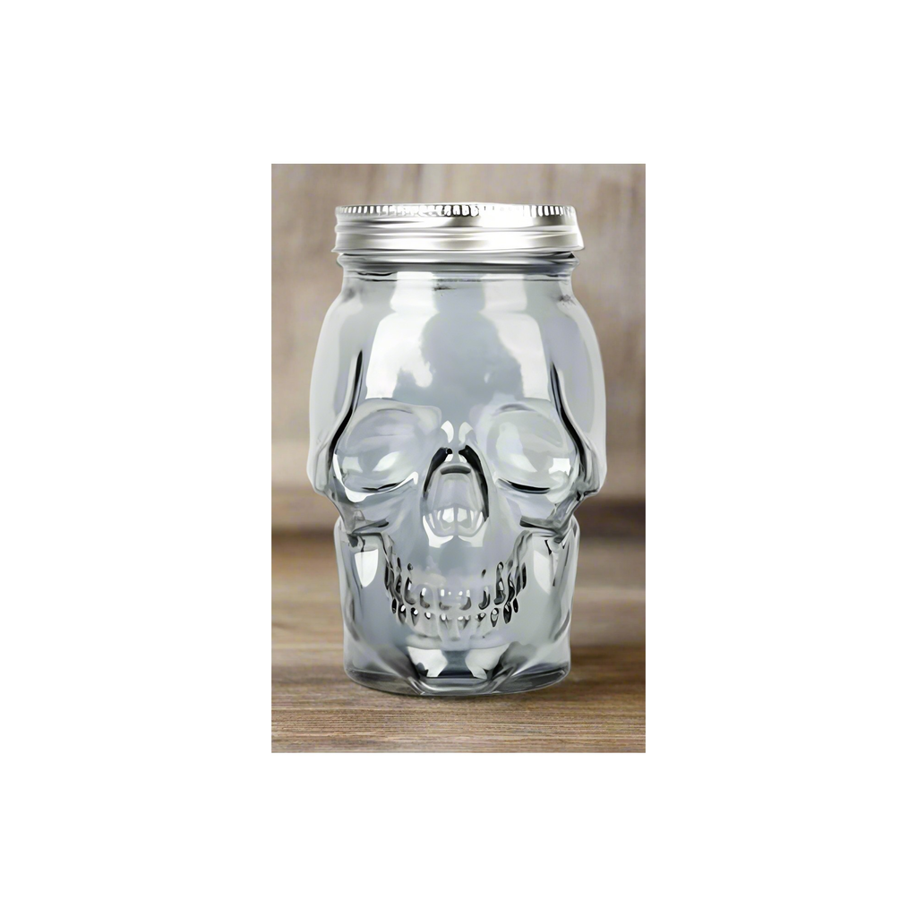 Smoke tinted skull mason jar set with two 16oz glass containers and matching airtight storage lids — view 5