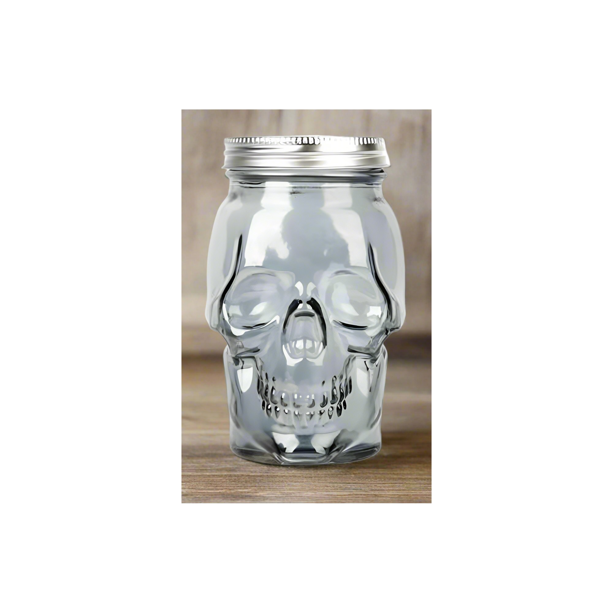 Smoke tinted skull mason jar set with two 16oz glass containers and matching airtight storage lids — view 5