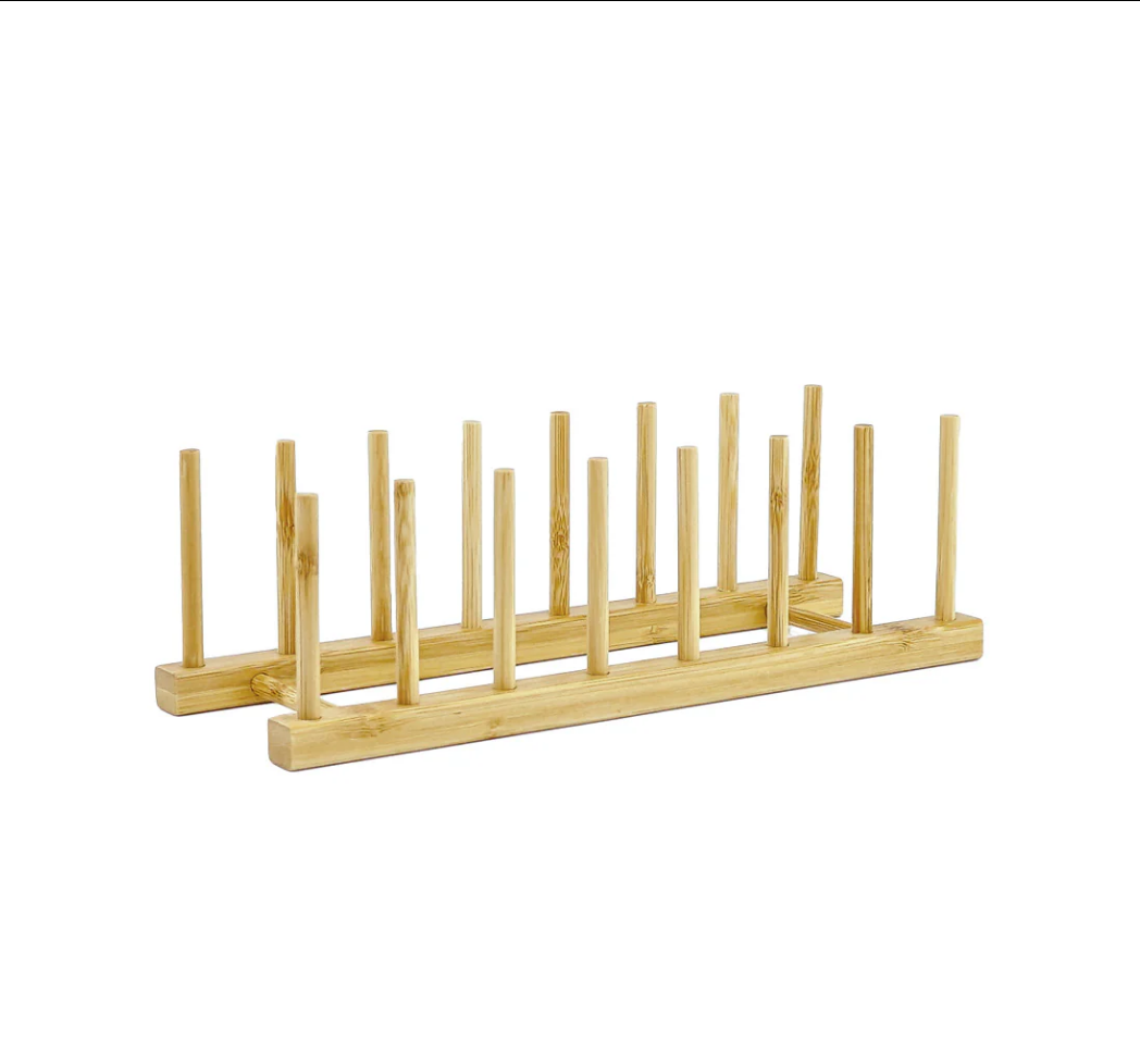 5-grid bamboo dish and pot lid storage rack with 12 vertical wooden support poles — view 5
