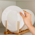 5-grid bamboo dish and pot lid storage rack with 12 vertical wooden support poles