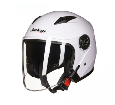 Men's dual lens motorcycle half helmet in durable ABS material with an integrated safety visor.