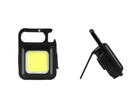 White USB rechargeable pocket flashlight with magnetic base and rotatable handle for hands-free illumination