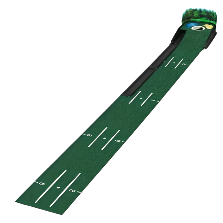 Golf putting mat set with automatic ball return, green felt surface, and ABS plastic base