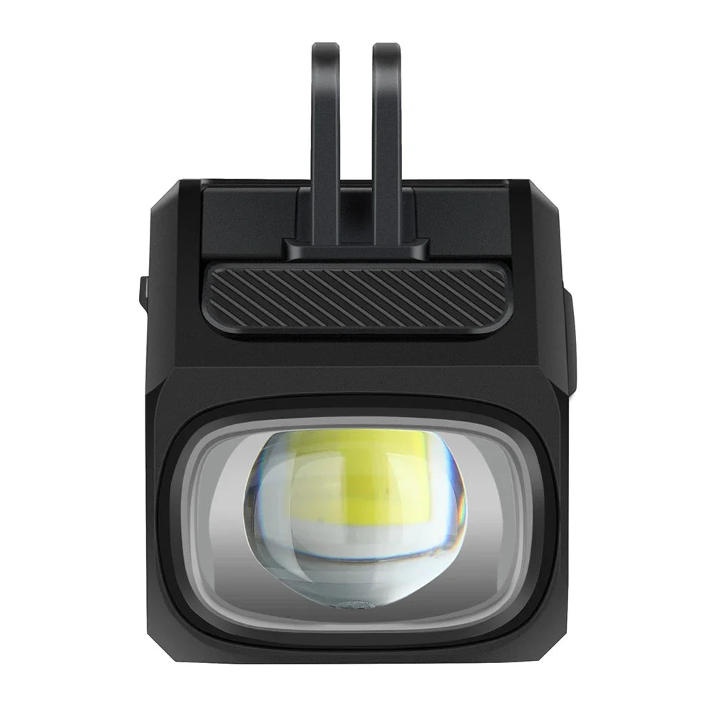 Magicshine EVO 1100 underneath mounted bike light in black aluminum housing with out-front mount attached