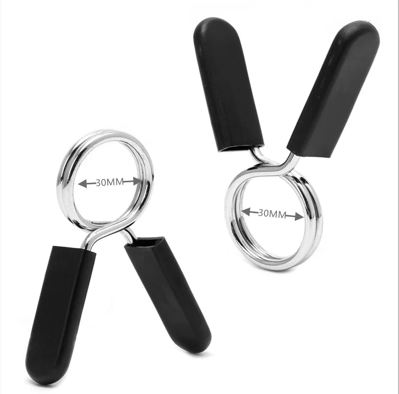Barbell collar clips in silver and black solid steel with ergonomic rubber grip handles — view 5