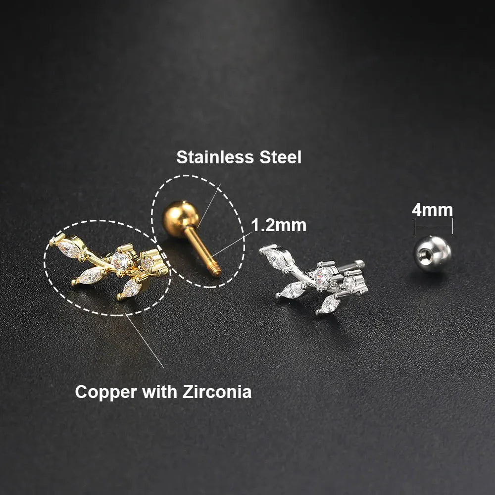 Cubic zirconia stainless steel hoop earring for cartilage and daith piercings in silver and gold — view 3