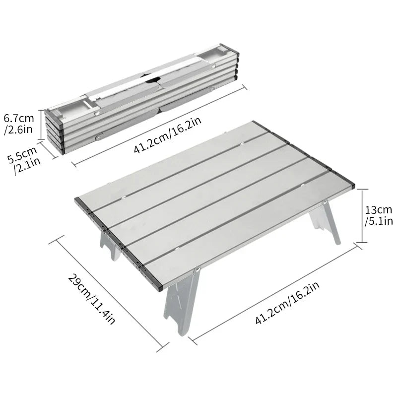 Foldable mini camping table in silver aluminum alloy set up outdoors for a picnic or barbecue — view 4