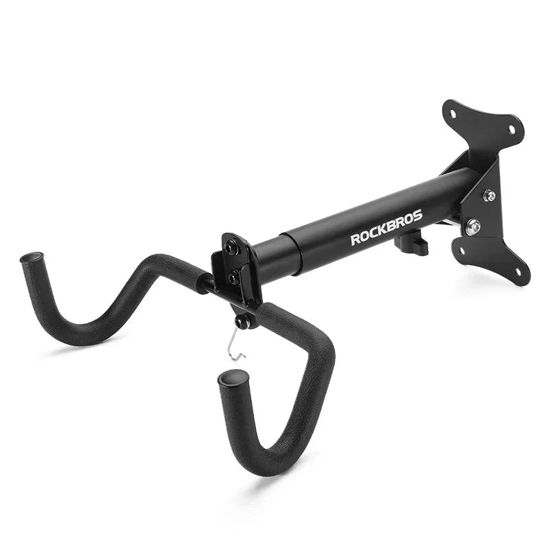 Heavy-duty wall mount bike rack in black carbon steel holding a bicycle in a garage