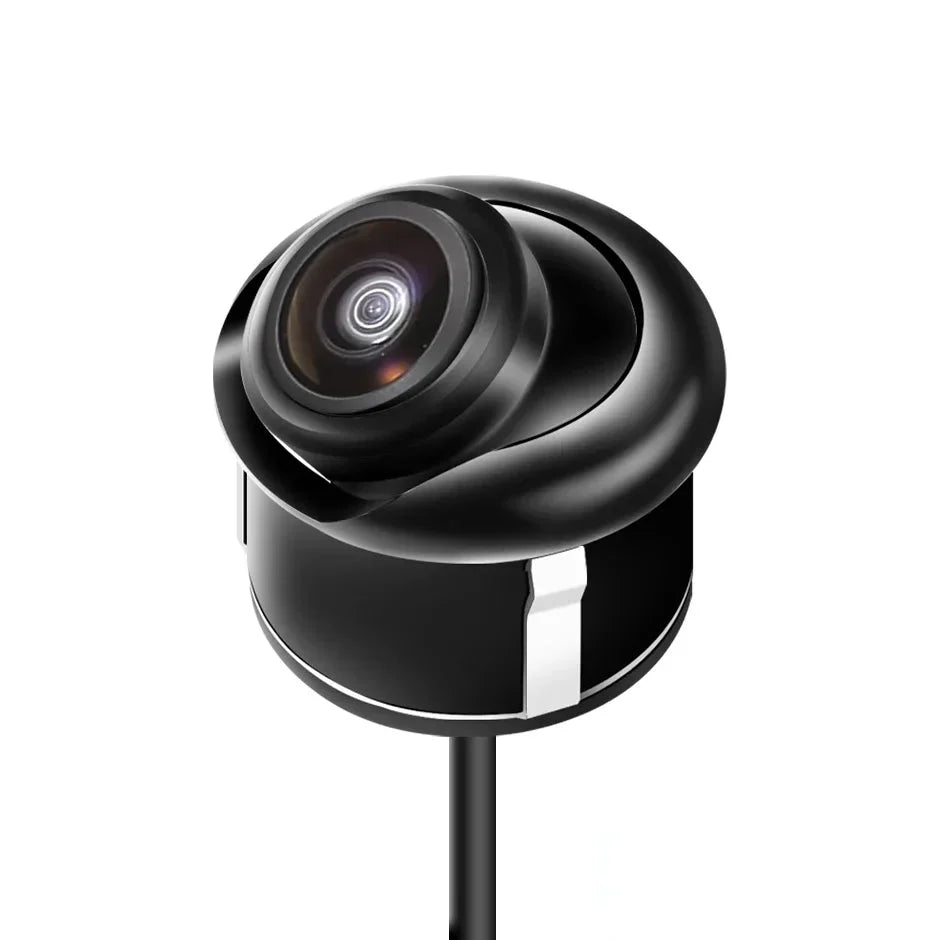 Black 1080P car backup camera with wiring cables for front and rear view installation