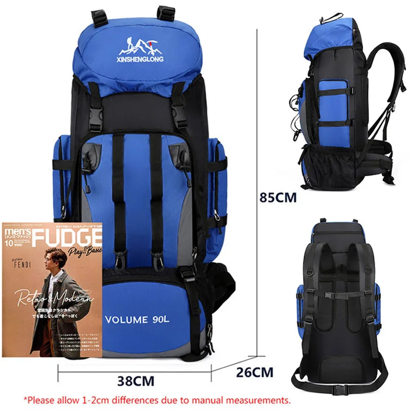 Waterproof trekking backpack in a large 90L capacity, designed for rugged hiking and camping adventures — view 2