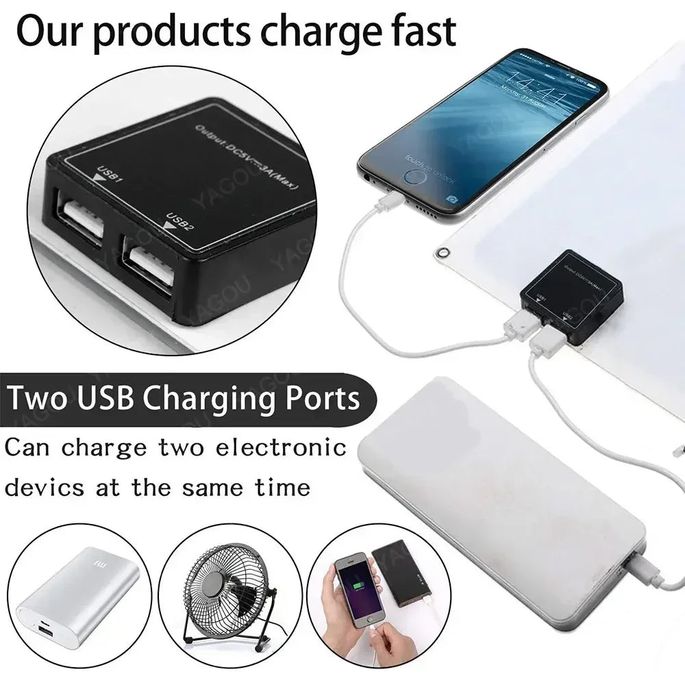 100W waterproof portable solar panel with dual USB ports and carabiners for outdoor camping — view 5
