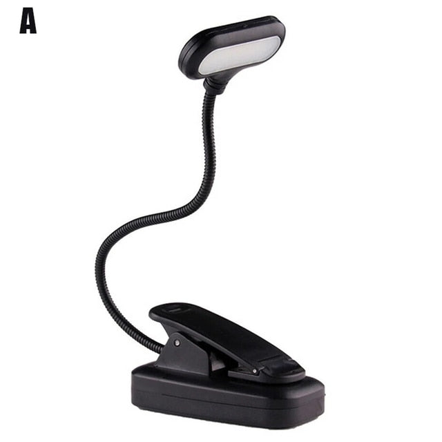 White ABS LED clip-on reading lamp emitting bright white light for study and nighttime reading