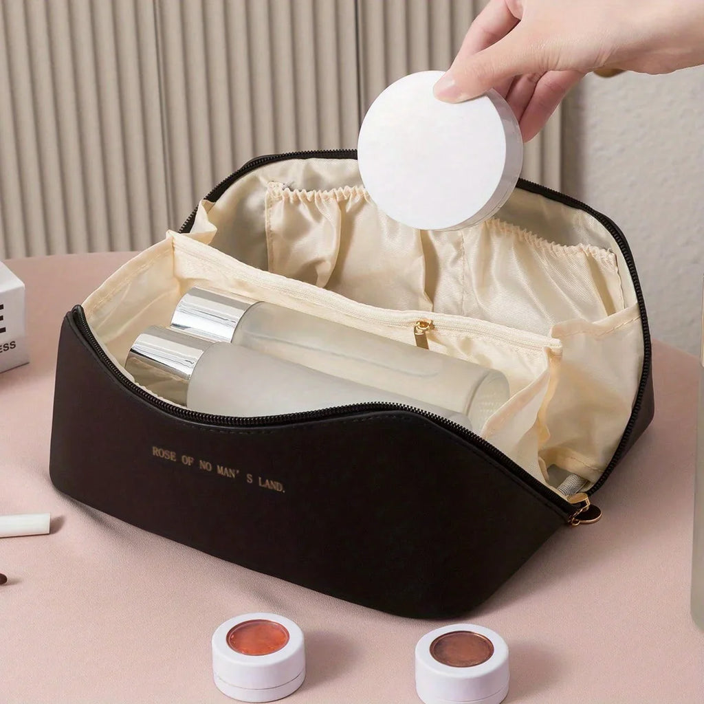 Luxury PU leather makeup bag cosmetic organizer pouch with a secure zipper closure for travel. — view 3