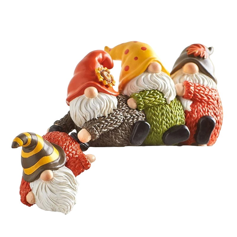 Whimsical cute gnome old man resin shelf sitter ornament rescuing a friend from a ledge
