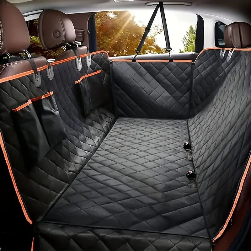 Waterproof dog car seat cover in black polyester with hammock design for vehicle back seats — view 2