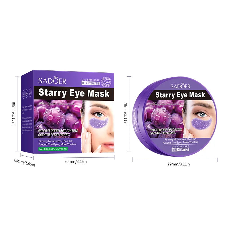 Jar of sixty grape crystal collagen under eye patches for dark circles and wrinkle reduction — view 2