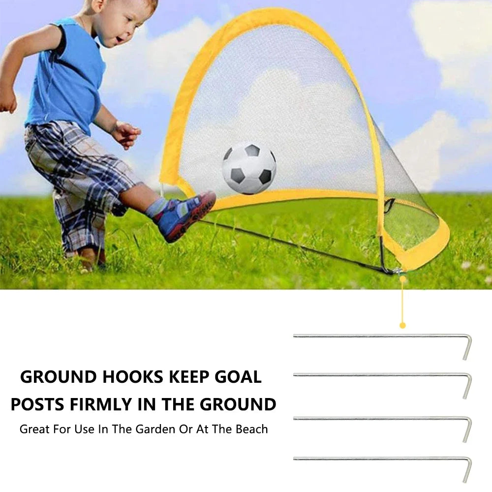 Foldable training goal net kit for kids including pop up goals, soccer ball and pump — view 4