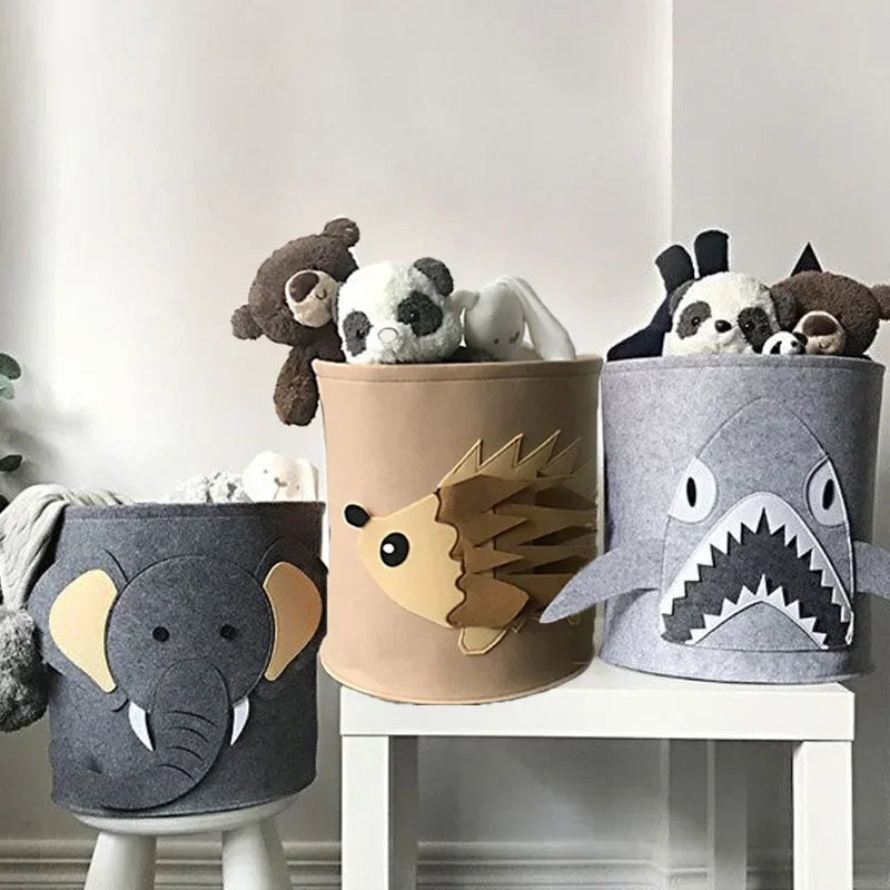 Animal themed storage bin basket with two side handles for organizing toys and blankets