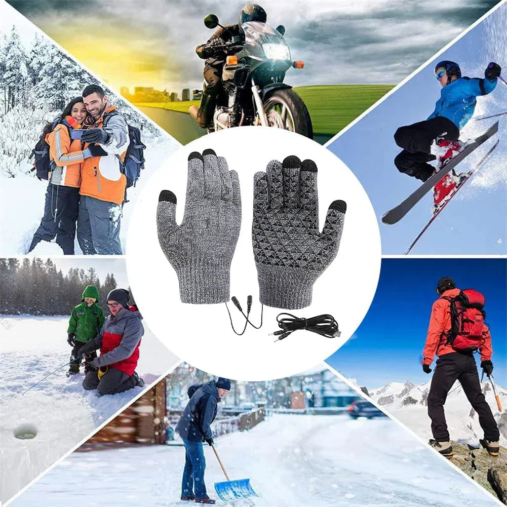 Black USB heated touchscreen winter cycling gloves with anti-slip silicone palm pattern — view 4