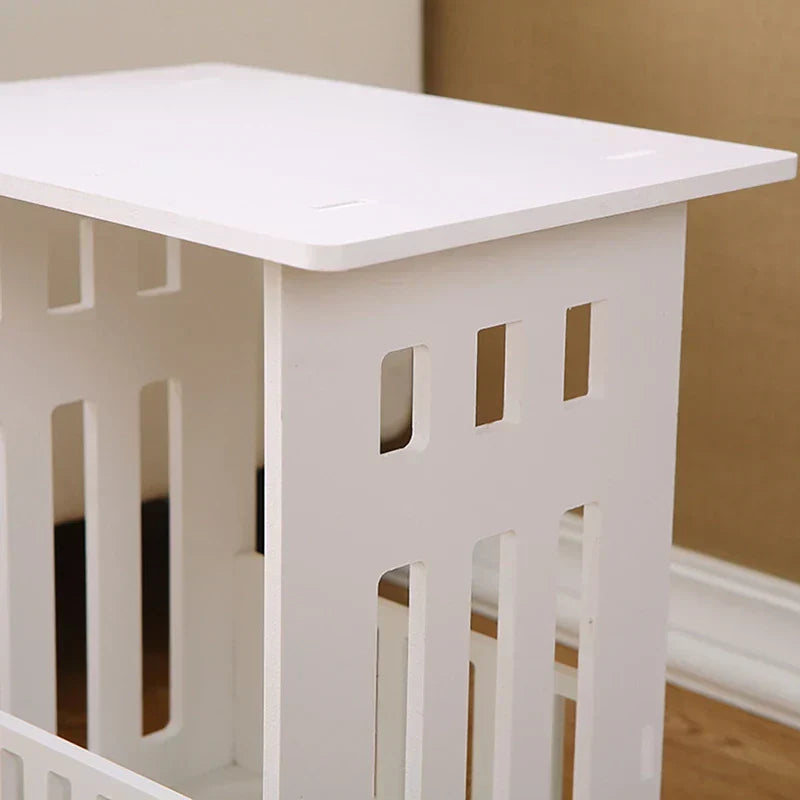Nordic modern mini bedside table in white PVC board with compact storage shelves for bedrooms — view 5