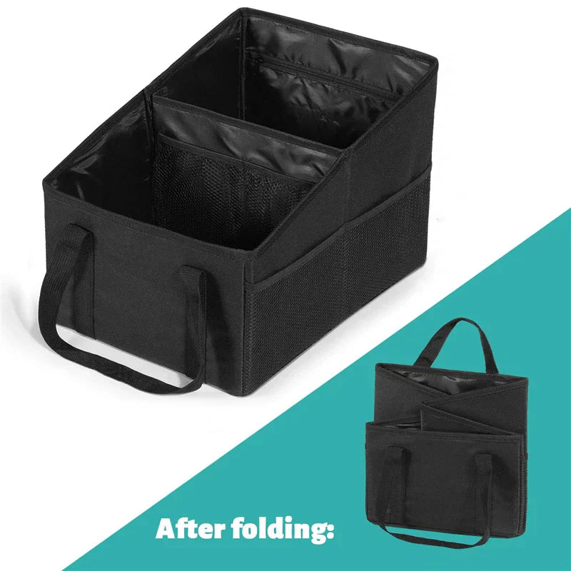 Black high-capacity car trunk organizer box made of durable Oxford cloth for vehicle storage. — view 2