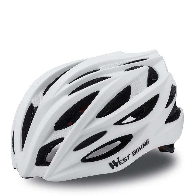 Ultralight white cycling helmet with aerodynamic design, integrated molding, and breathable ventilation slots