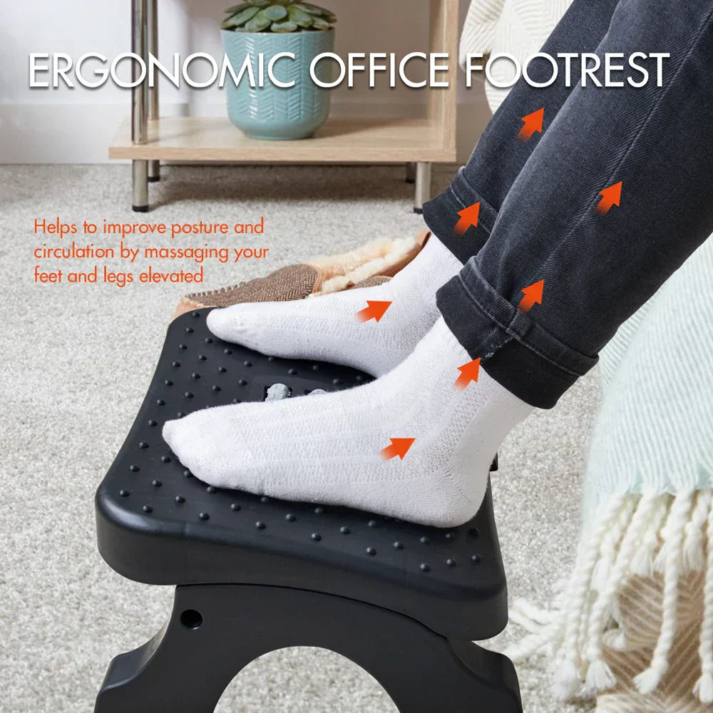 Ergonomic under desk footrest featuring textured massage rollers and angled posture support for office workspaces — view 2