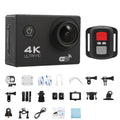 Black waterproof action camera with durable housing and wide angle lens for extreme sports