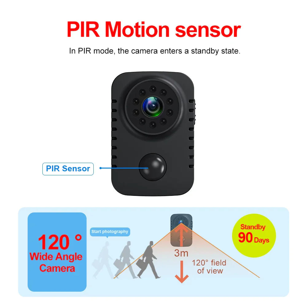 Black mini 1080p full HD smart WiFi pocket security camera with wide angle — view 5