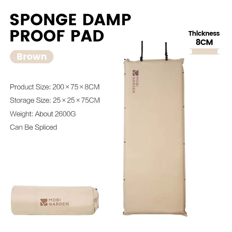 Brown single inflatable camping mattress pad with a thick foam core for outdoor tent setups — view 5