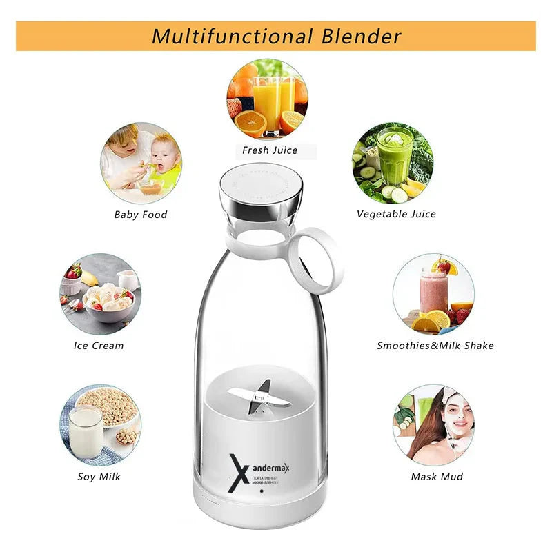 Mini portable electric blender and juicer with wireless charging base in soft pink and white — view 4