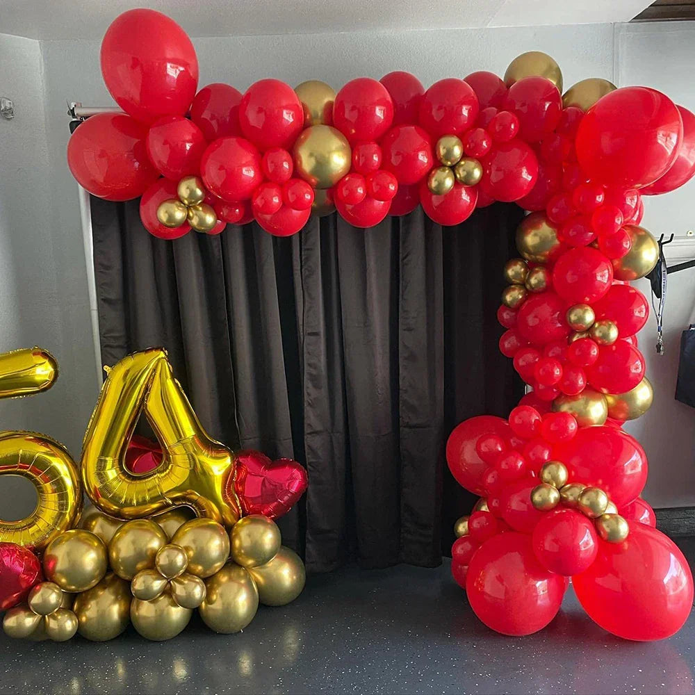 Red and gold balloon arch garland kit with metallic confetti balloons for party decor — view 5