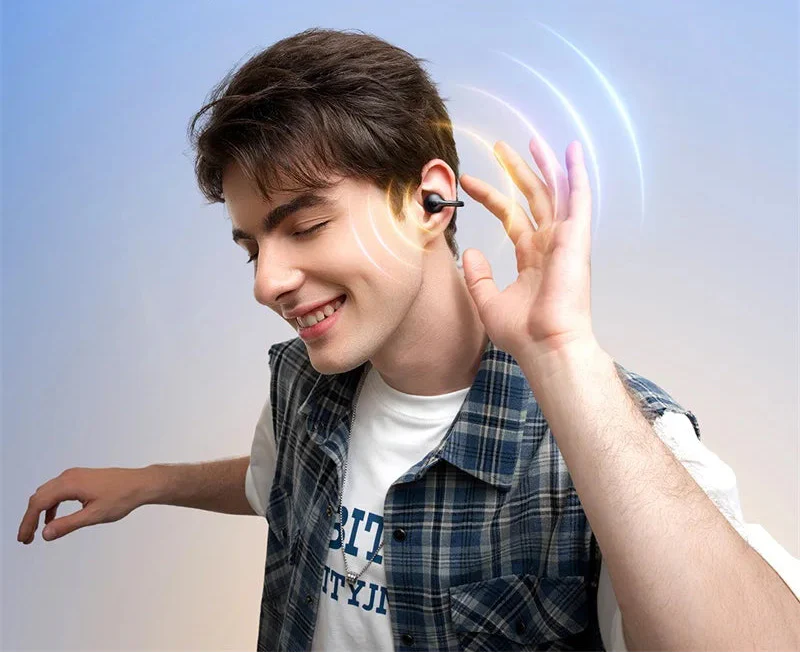 Ear clip open-ear wireless earbuds featuring an ergonomic tri-curve design and portable charging case — view 2