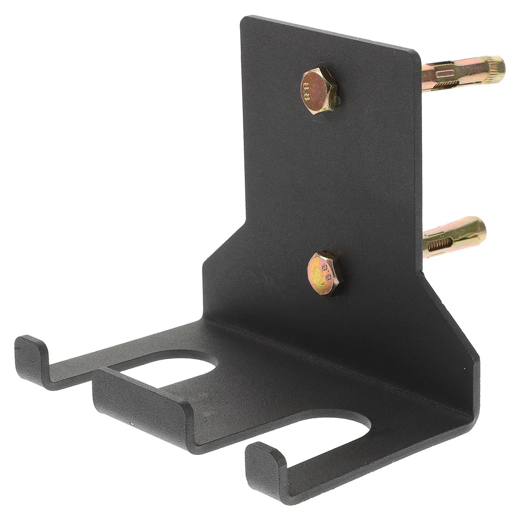 Black steel wall mounted barbell and dumbbell storage rack with mounting screws
