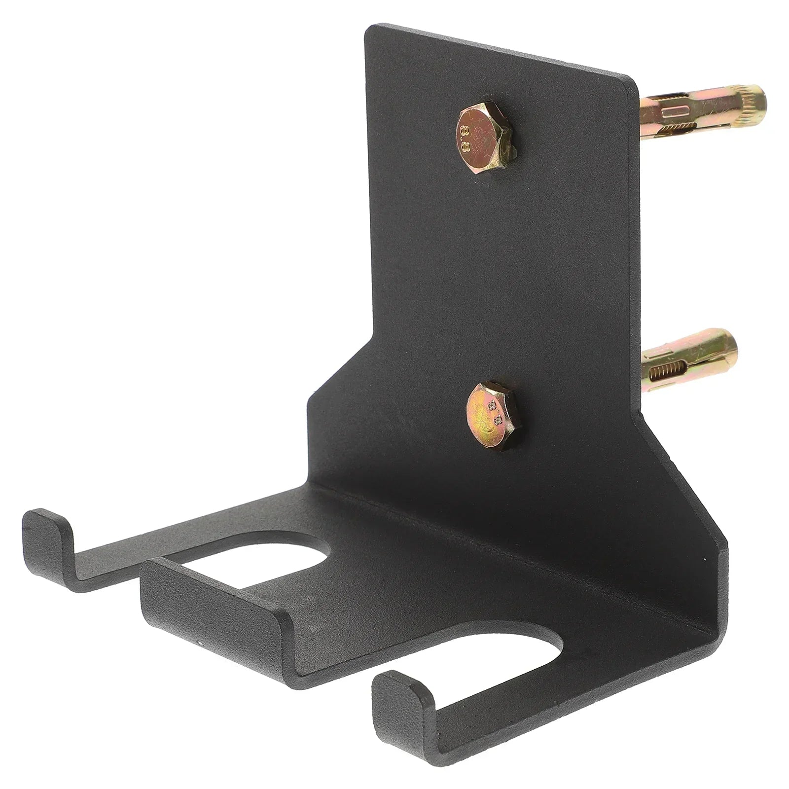 Black steel wall mounted barbell and dumbbell storage rack with mounting screws