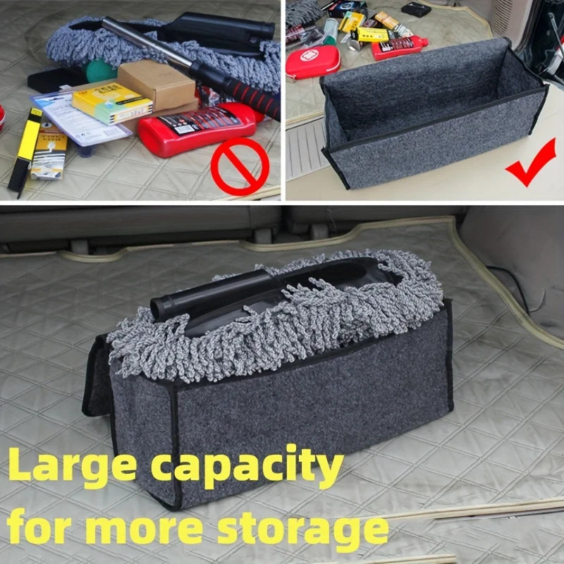 Foldable car trunk organizer in gray soft felt, displaying spacious interior storage compartments — view 4