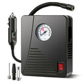 Black portable 12V tire inflator mini air compressor with LED flashlight and cigarette lighter plug