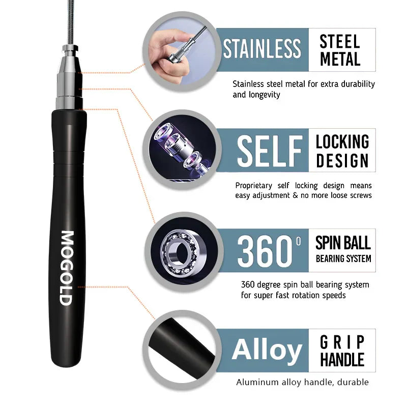 NNEOBA professional adjustable aluminium speed jump rope for cardio fitness and full body workouts — view 2