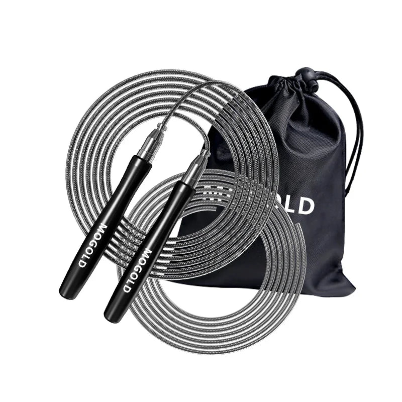 Professional speed jump rope with adjustable aluminium alloy handles and double bearing system for fitness training.