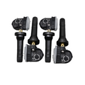 Four black tire pressure monitoring system sensors for vehicle safety and maintenance