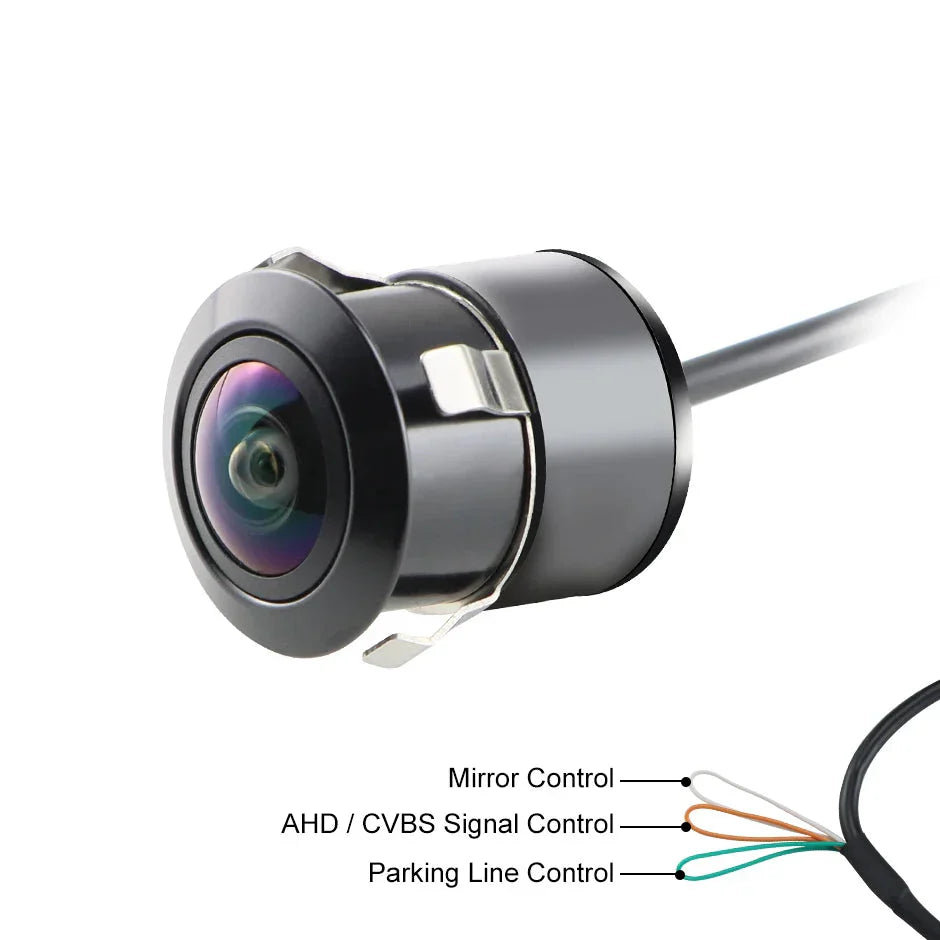 Black universal car backup camera with wide-angle lens for front and rear view monitoring — view 2