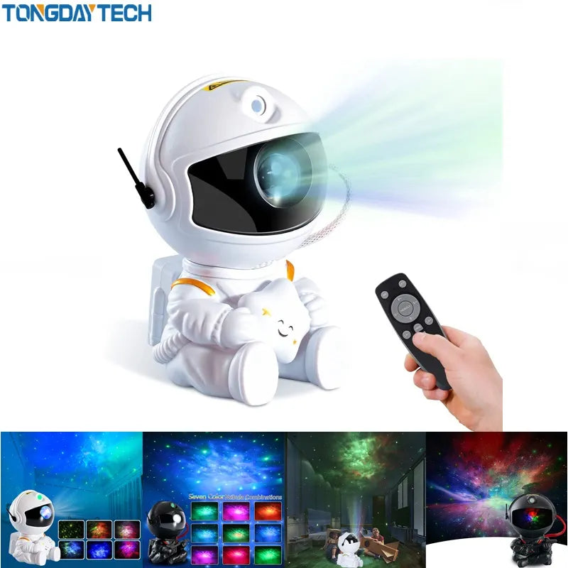 LED Astronaut Galaxy Star Projector night light in white casting colorful starry sky and nebula — view 2