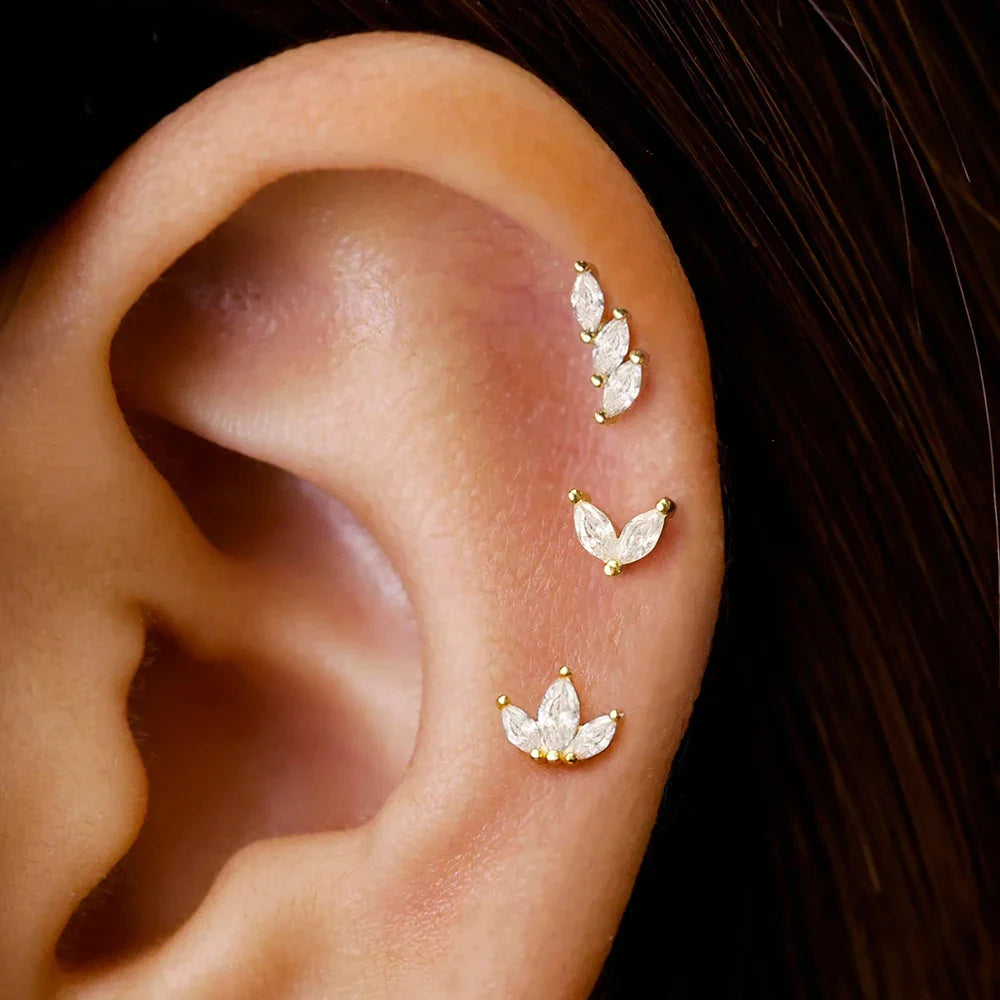 3-piece crown stud earring set in gold-plated stainless steel with sparkling zircon crystal accents