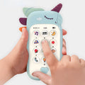 Interactive baby phone toy and silicone teether with colorful animal character design and push buttons