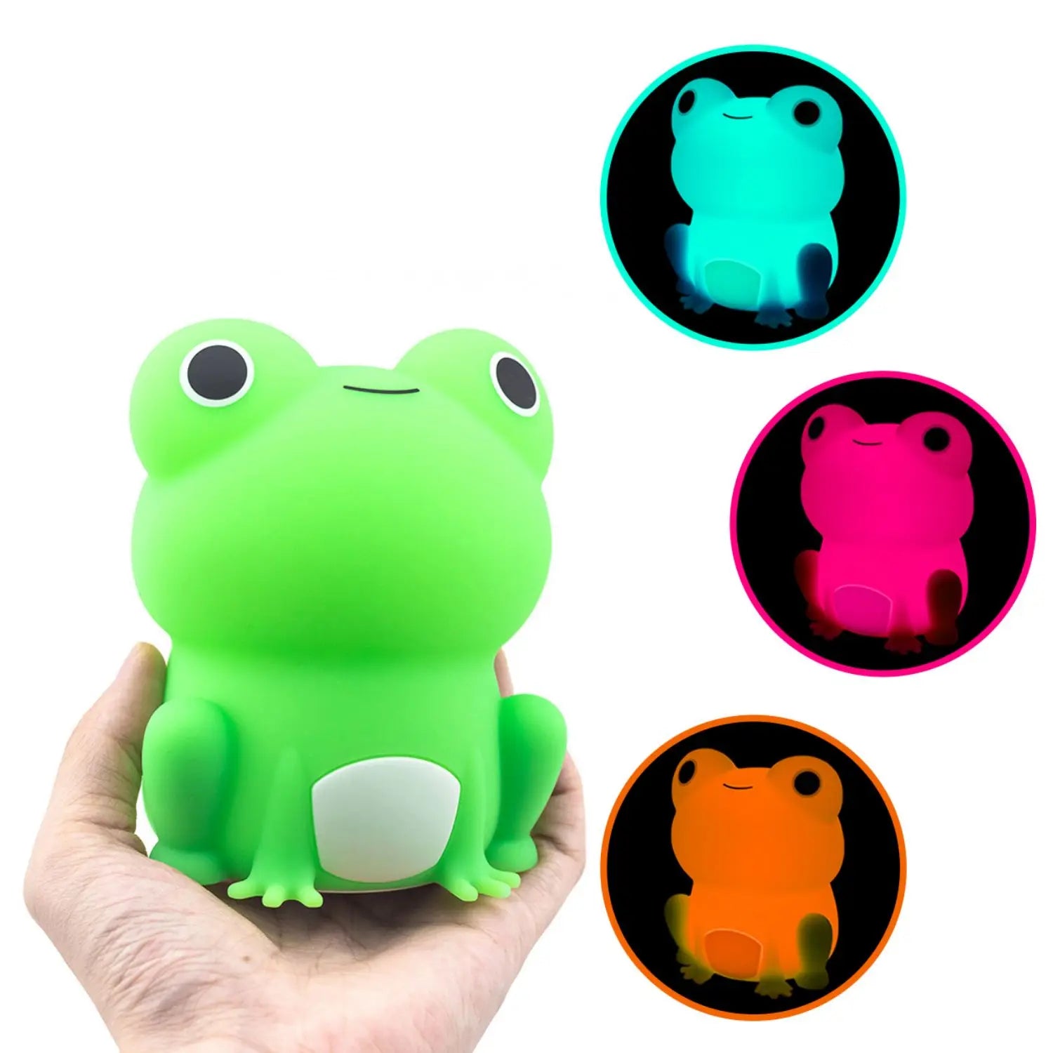 Soft silicone frog shaped sleeping night light glowing in a child's bedroom or nursery — view 5