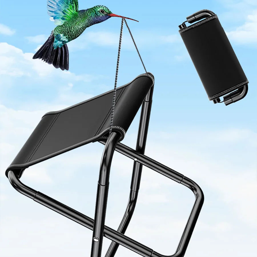 Portable folding camping stool made with durable fabric and aluminum frame, featuring a storage pocket — view 5