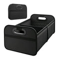 Black large collapsible trunk storage box organizer with multiple side pockets and interior compartments