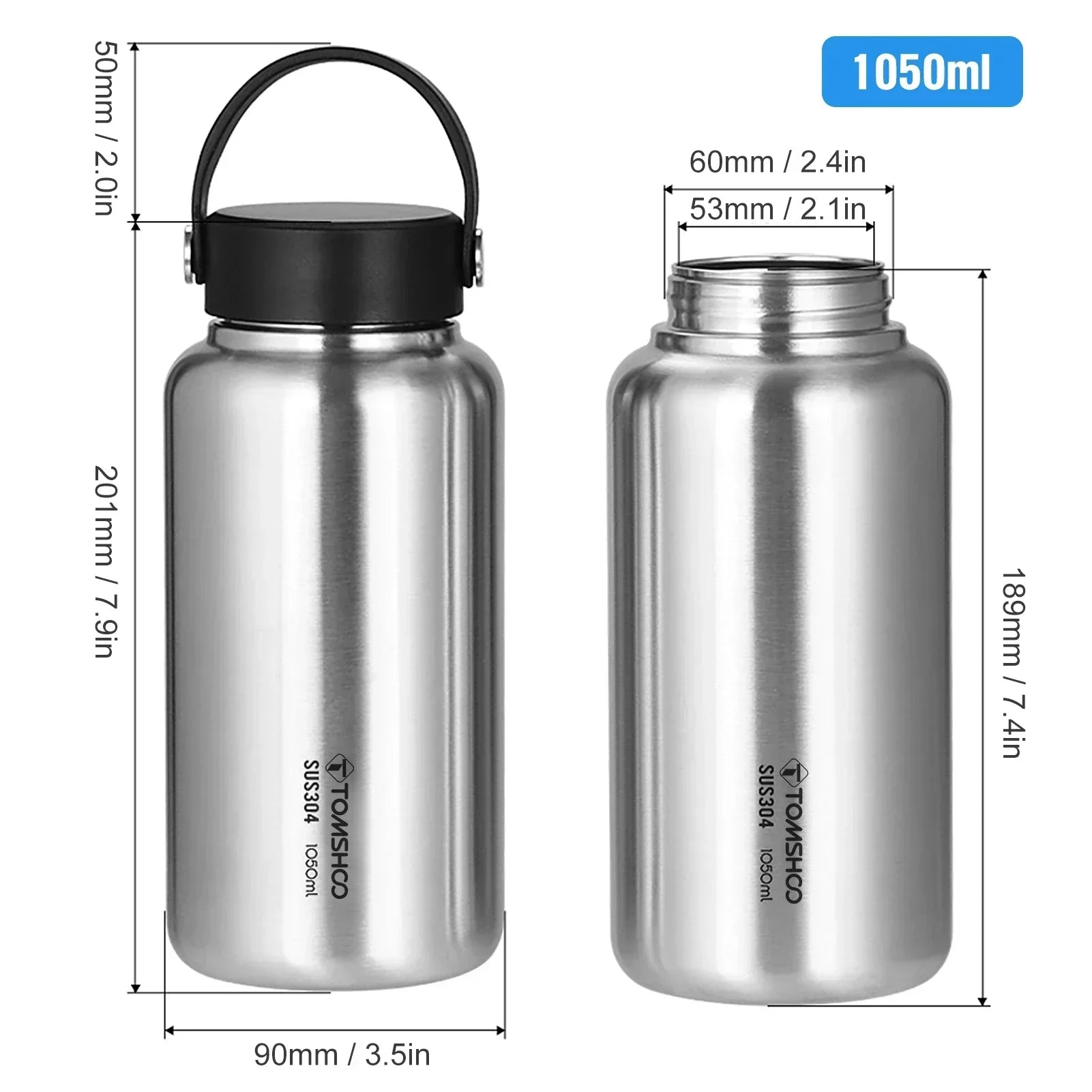 1050ml stainless steel water bottle for outdoor camping and hiking with secure leak proof lid — view 3
