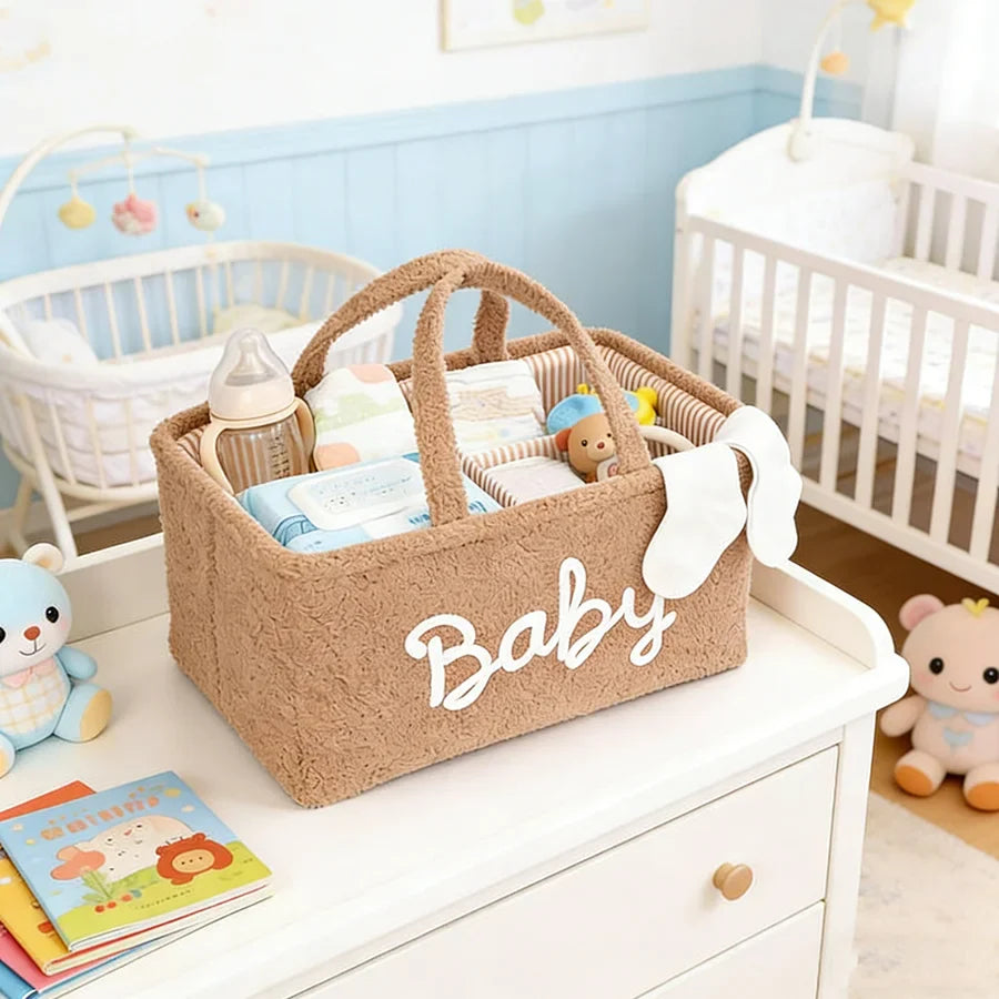 Portable teddy fleece diaper caddy organizer with multiple compartments for baby nursery essentials — view 2
